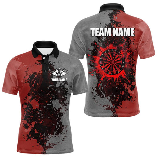 Personalisierte Darts Polo - Shirts in Rot und Grau - Individuelle Grunge Dart Team Trikots T3178 - Outfitsuche