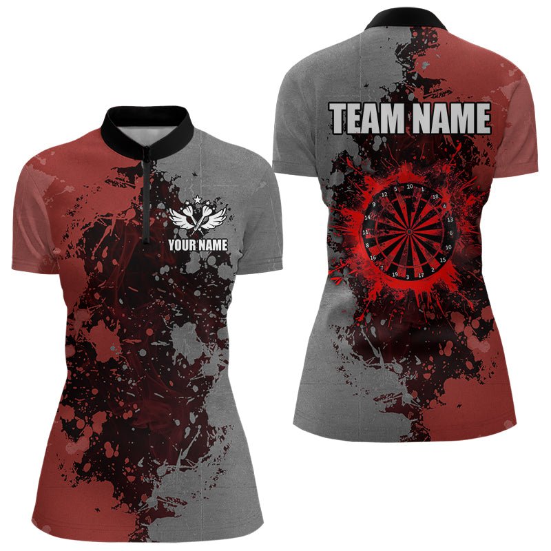 Personalisierte Darts Polo - Shirts in Rot und Grau - Individuelle Grunge Dart Team Trikots T3178 - Outfitsuche