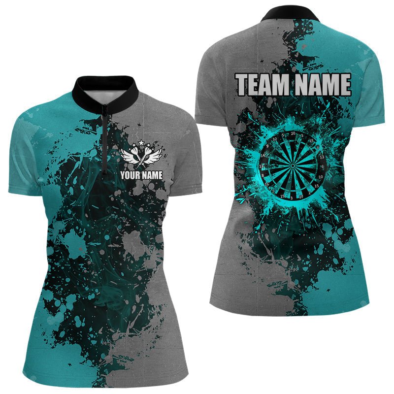 Personalisierte Darts Polo - Shirts in Türkis und Grau – Individuelle Grunge Darts Team Jerseys T3179 - Outfitsuche
