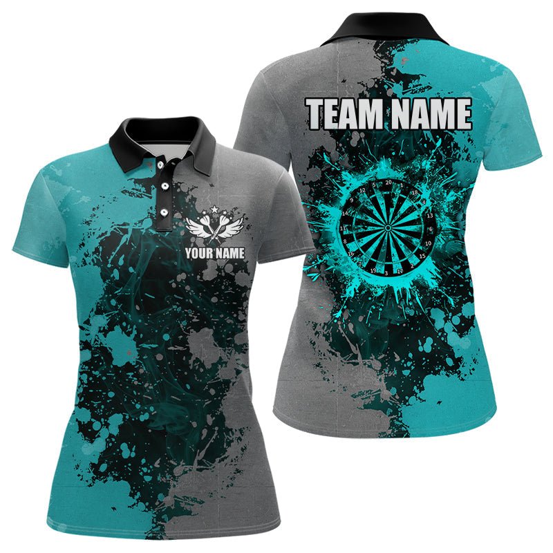 Personalisierte Darts Polo - Shirts in Türkis und Grau – Individuelle Grunge Darts Team Jerseys T3179 - Outfitsuche