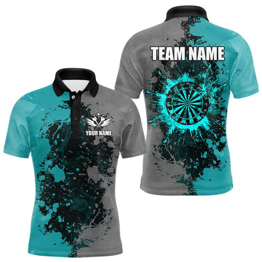 Personalisierte Darts Polo - Shirts in Türkis und Grau – Individuelle Grunge Darts Team Jerseys T3179 - Outfitsuche