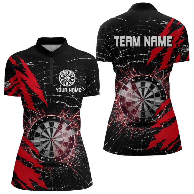 Personalisierte Darts Polo Shirts mit schwarzem und rotem Darts Board und gebrochenem Glas T3215 - Outfitsuche