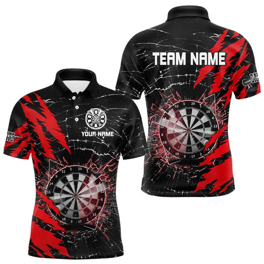 Personalisierte Darts Polo Shirts mit schwarzem und rotem Darts Board und gebrochenem Glas T3215 - Outfitsuche
