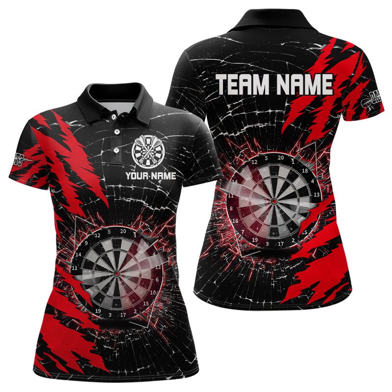 Personalisierte Darts Polo Shirts mit schwarzem und rotem Darts Board und gebrochenem Glas T3215 - Outfitsuche