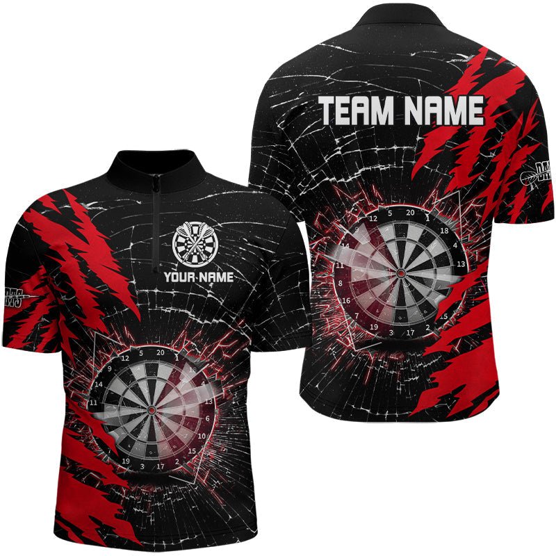 Personalisierte Darts Polo Shirts mit schwarzem und rotem Darts Board und gebrochenem Glas T3215 - Outfitsuche