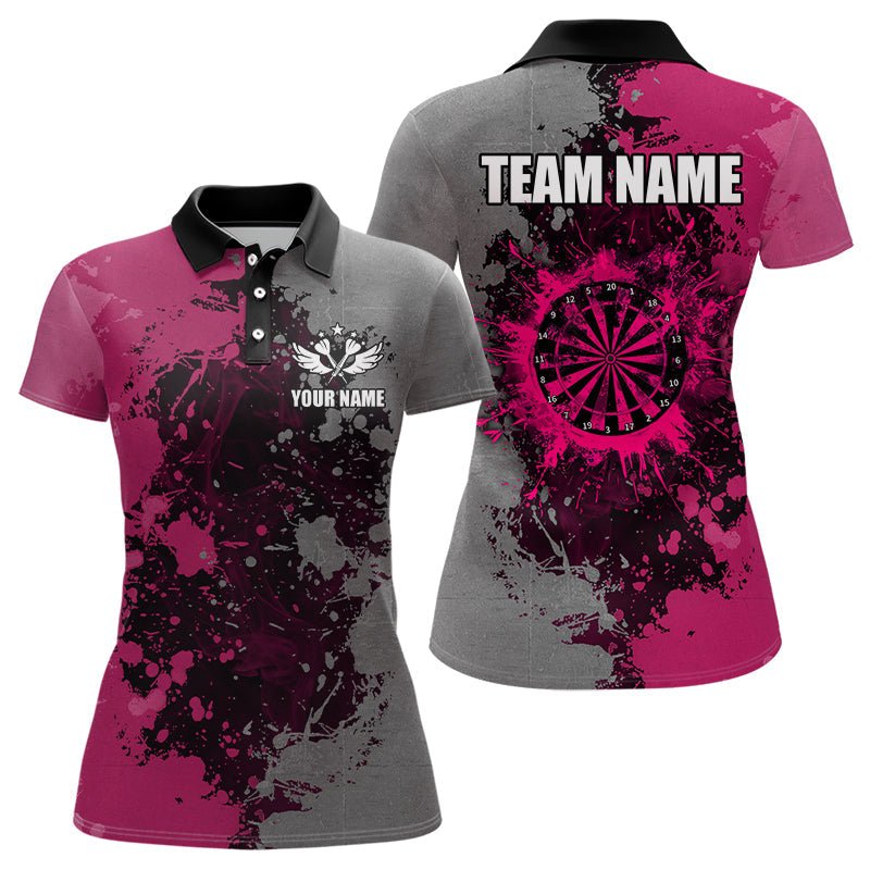 Personalisierte Darts Polohemden in Pink und Grau - Individuelle Grunge Dart Team Jerseys T3180 - Outfitsuche