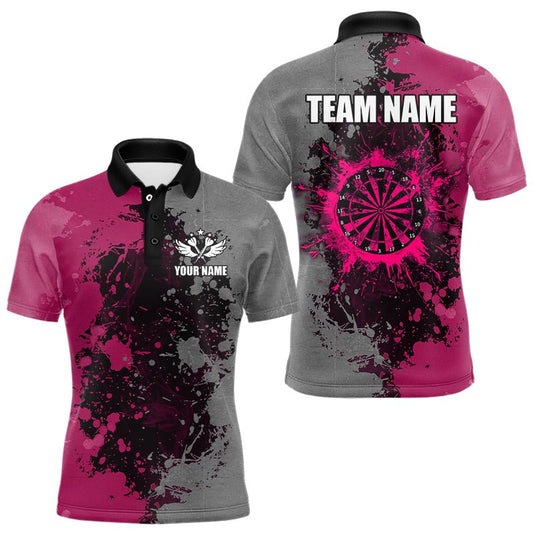 Personalisierte Darts Polohemden in Pink und Grau - Individuelle Grunge Dart Team Jerseys T3180 - Outfitsuche