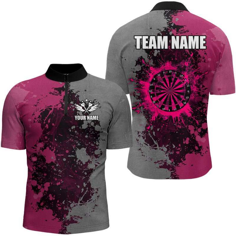 Personalisierte Darts Polohemden in Pink und Grau - Individuelle Grunge Dart Team Jerseys T3180 - Outfitsuche