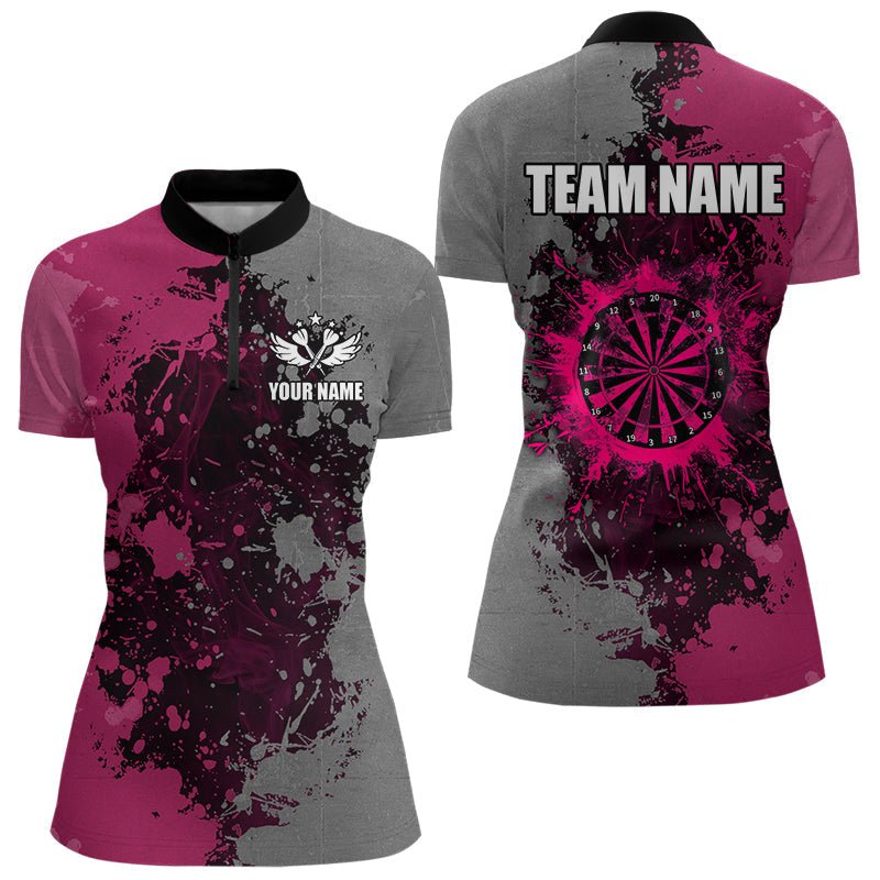 Personalisierte Darts Polohemden in Pink und Grau - Individuelle Grunge Dart Team Jerseys T3180 - Outfitsuche