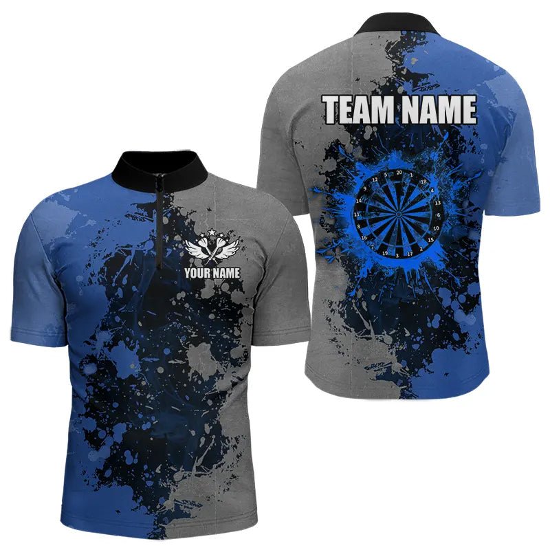 Personalisierte Darts Poloshirts in Blau und Grau - Custom Grunge Dart Team Jerseys T3396 - Outfitsuche