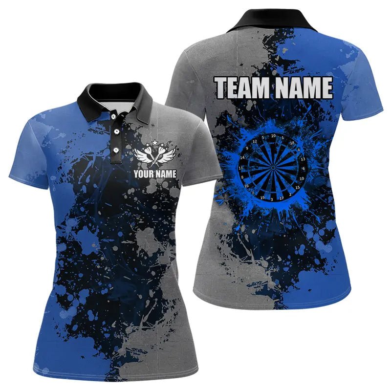 Personalisierte Darts Poloshirts in Blau und Grau - Custom Grunge Dart Team Jerseys T3396 - Outfitsuche