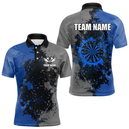 Personalisierte Darts Poloshirts in Blau und Grau - Custom Grunge Dart Team Jerseys T3396 - Outfitsuche