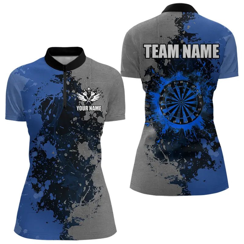 Personalisierte Darts Poloshirts in Blau und Grau - Custom Grunge Dart Team Jerseys T3396 - Outfitsuche