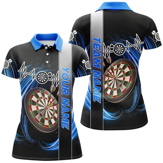 Personalisierte Darts Shirts für Frauen mit blauen Wirbel - Design und Herzschlaglinie – Individuelle Darts - Trikots für Ihr Team T3024 - Outfitsuche