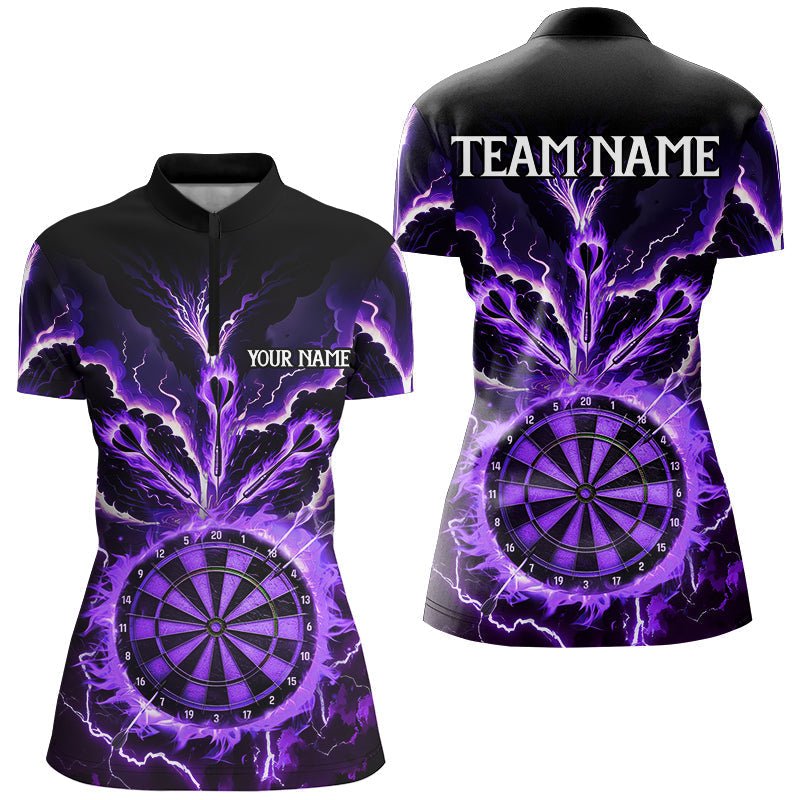 Personalisierte Darts - Shirts für Frauen mit lila Blitz - und Feuerdesign – Team - Trikots für Darts - Ligen T2801 - Outfitsuche