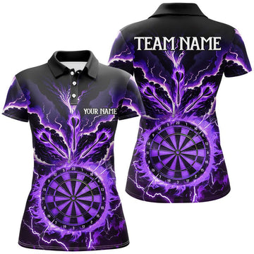 Personalisierte Darts - Shirts für Frauen mit lila Blitz - und Feuerdesign – Team - Trikots für Darts - Ligen T2801 - Outfitsuche