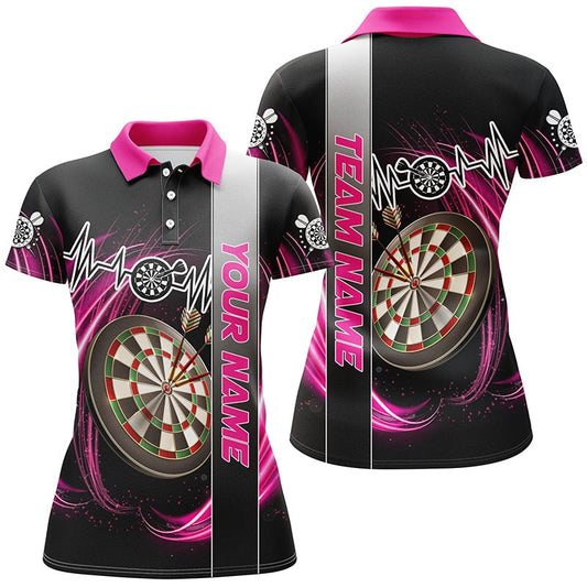 Personalisierte Darts - Shirts für Frauen mit pinkem Wirbel und Herzschlaglinie – Individuelle Dart - Jerseys für das Team T3022 - Outfitsuche