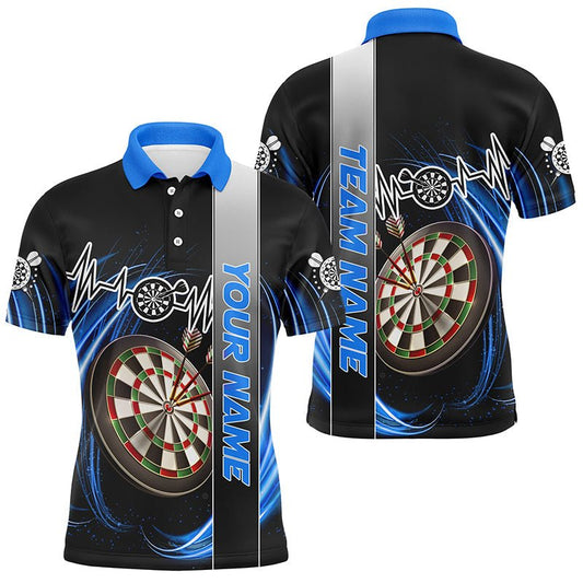 Personalisierte Darts - Shirts mit blauem Wirbel und Herzschlaglinie – Individuelle Dart - Trikots für Männer, Team - Uniformen T3024 - Outfitsuche