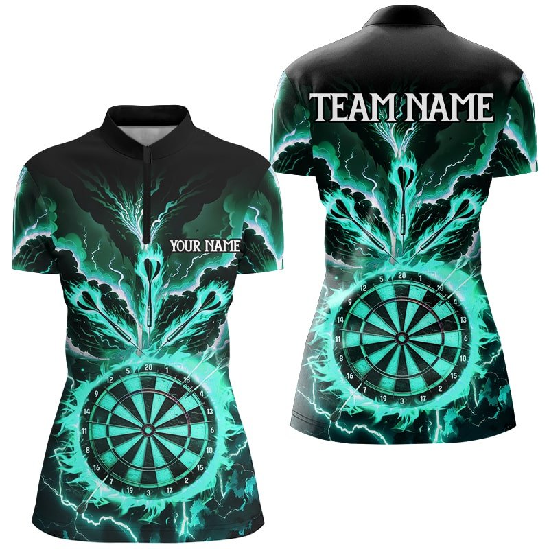 Personalisierte Darts - Shirts mit Blitz, Rauch und Flammen in Türkis für Damen – Darts Liga Team - Trikots T2802 - Outfitsuche