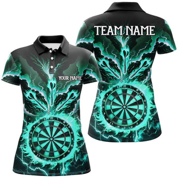 Personalisierte Darts - Shirts mit Blitz, Rauch und Flammen in Türkis für Damen – Darts Liga Team - Trikots T2802 - Outfitsuche