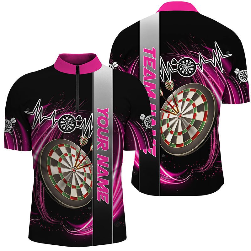Personalisierte Darts - Shirts mit Pinkem Wirbel und Herzschlaglinie – Individuelle Dart - Trikots für Männer im Teamdesign T3022 - Outfitsuche