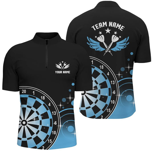 Personalisierte Darts Wings Schwarze Blaue Viertel-Zip-Shirts - Individuelles Herren-Dartshirt - Darttrikot L1242 - Outfitsuche