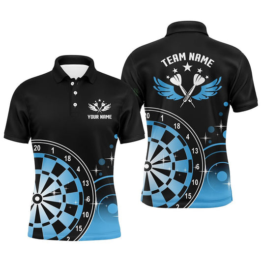 Personalisierte Darts Wings Schwarzes Blau Herren Polo Shirt | Maßgeschneidertes Herren Darts Shirt | Dart Trikots L1242 - Outfitsuche