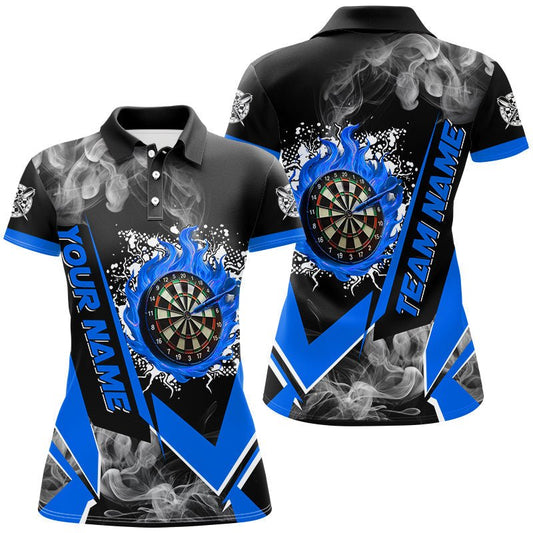 Personalisierte Dartscheibe mit Feuer - und Rauchdesign – Individuelle Dart - Shirts für Frauen, Darts - Team - Trikots | Blau T2811 - Outfitsuche