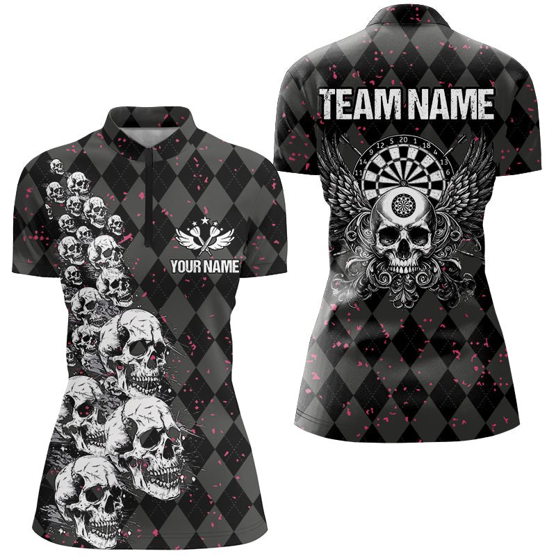 Personalisierte Frauen - Dart - Shirts mit Flügeln und Totenkopf – Lustige schwarze Argyle - Dart - Jerseys T2781 - Outfitsuche