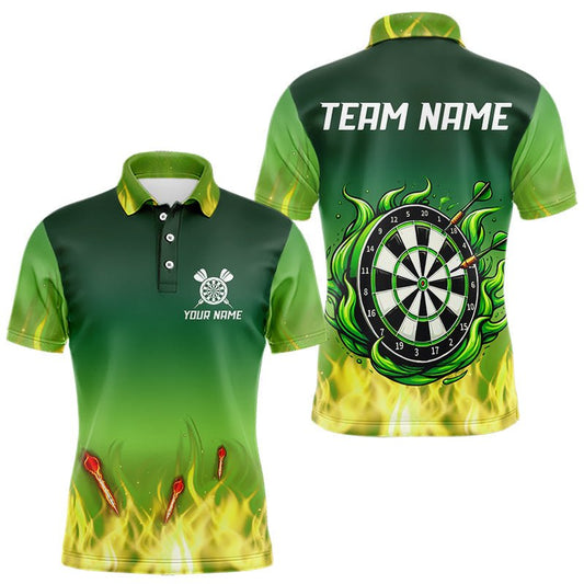 Personalisierte Gelb - Grün Flammen Darts Poloshirts für Feuerteam N9558 - Outfitsuche