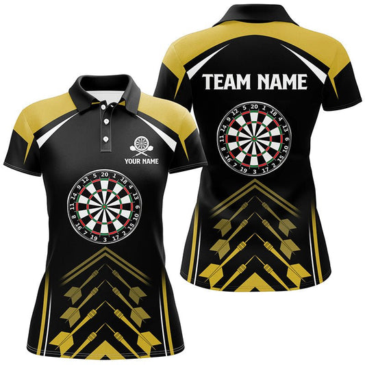 Personalisierte Gelb-Schwarze Damen Darts Polo Shirt | Maßgeschneidertes Darts Shirt für Frauen | Dart Trikot L1466 - Outfitsuche