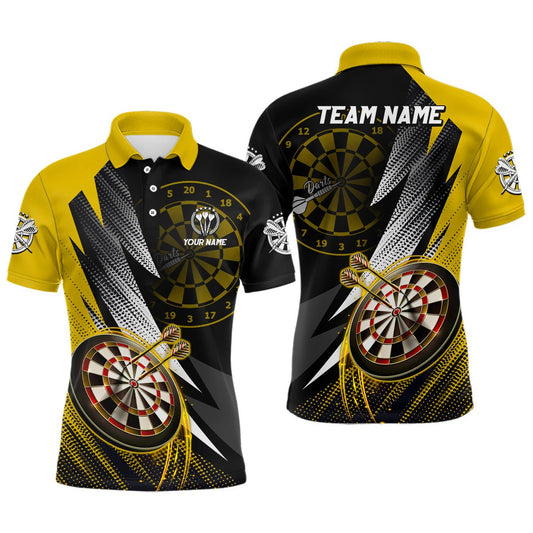 Personalisierte Gelb-Schwarzes Herren Darts Polo Shirt | Maßgeschneidertes Darts Shirt für Männer | Team Trikots | L1325 - Outfitsuche