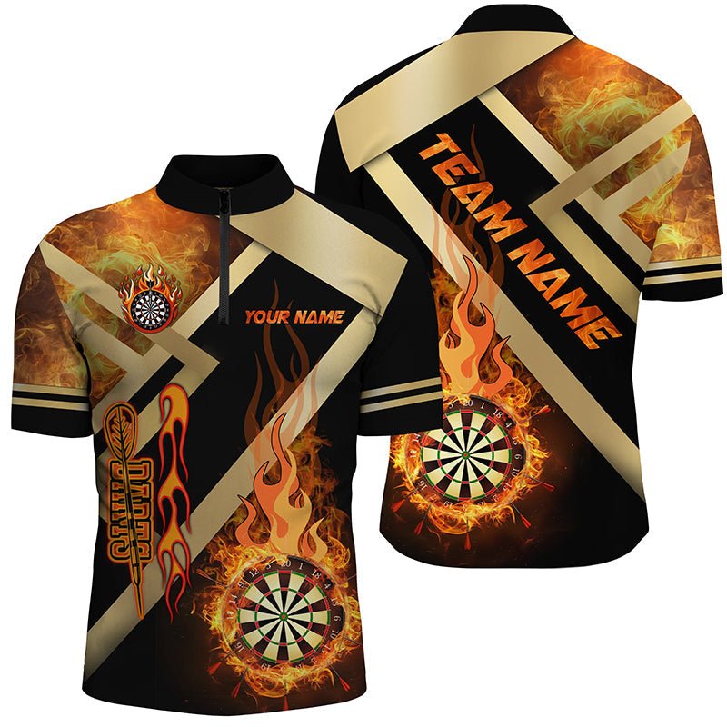 Personalisierte Gold - und Schwarze Dartboard - Flammen - Dartshirts für Herren T2048 - Outfitsuche