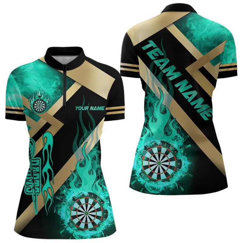 Personalisierte Gold - und Türkis - Dartboard - Feuerflammen - Dartshirts für Teams T3402 - Outfitsuche