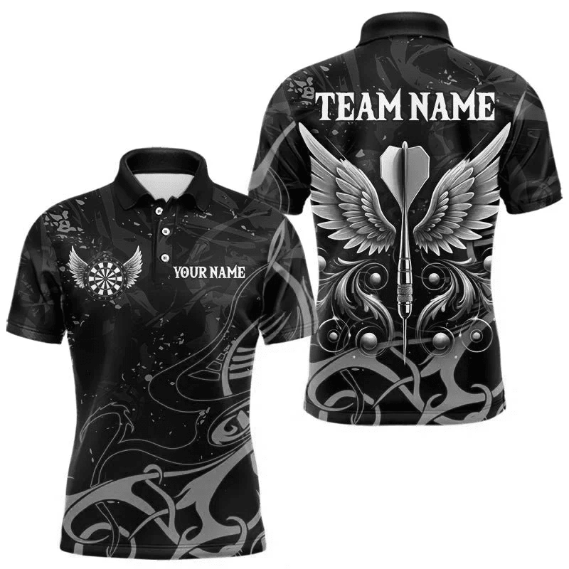 Personalisierte Grau Schwarze Dart Pfeil Flügel Dart Shirts Individuelles Dart Trikot Team Outfit T3596BW - Outfitsuche