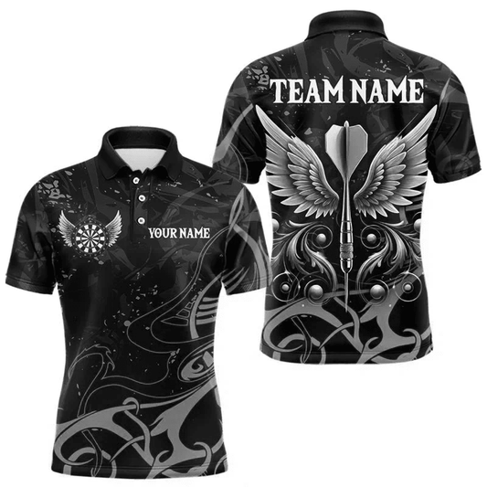 Personalisierte Grau Schwarze Dart Pfeil Flügel Dart Shirts Individuelles Dart Trikot Team Outfit T3596BW - Outfitsuche