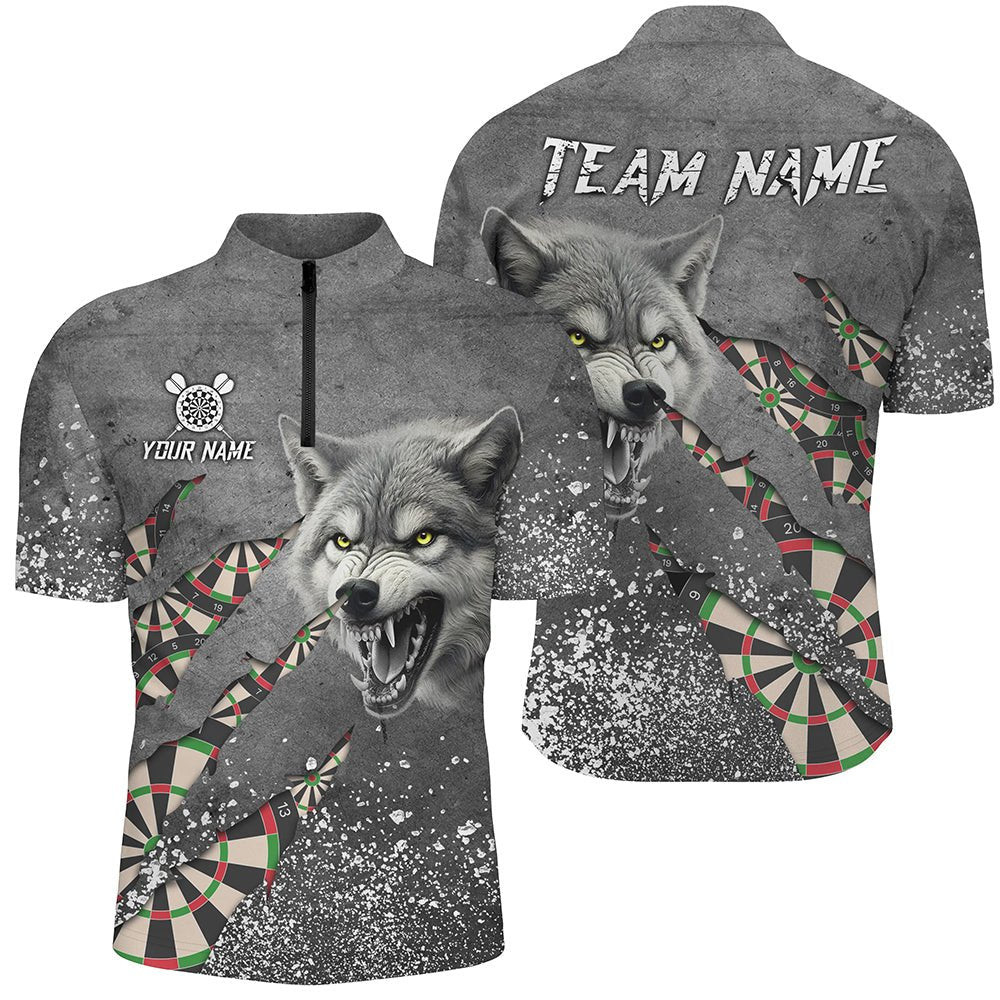 Personalisierte Graue Grunge Wolf Dart Poloshirts für Darts League Team T3317 - Outfitsuche