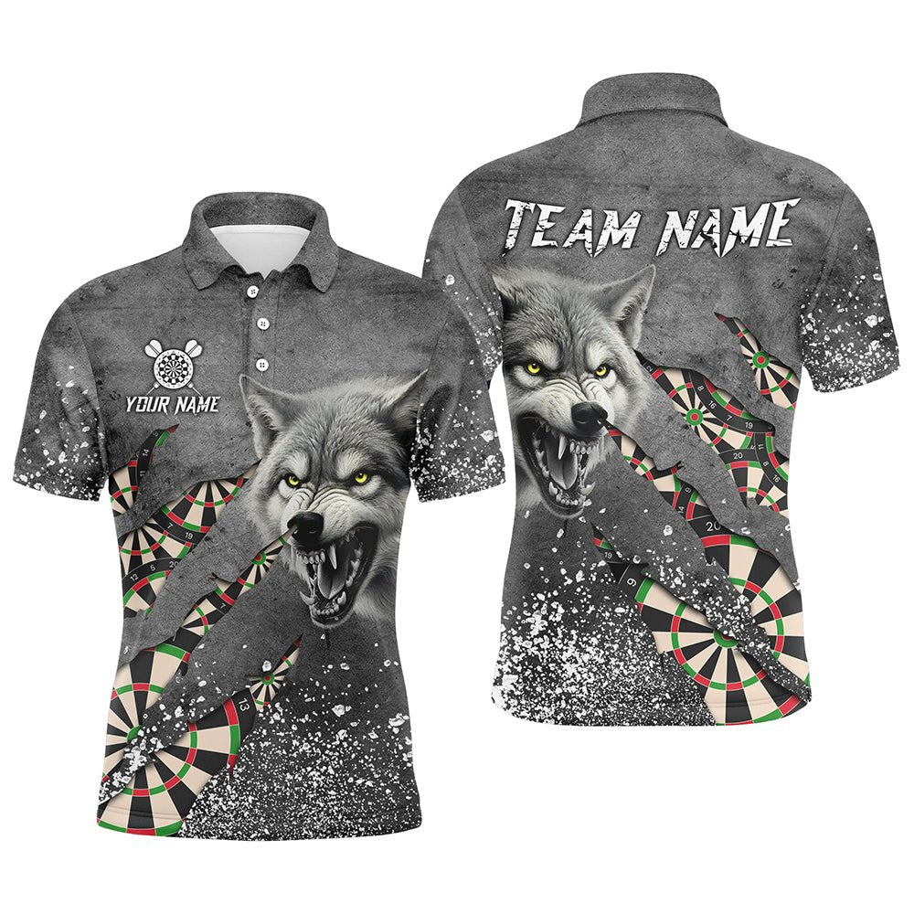 Personalisierte Graue Grunge Wolf Dart Poloshirts für Darts League Team T3317 - Outfitsuche