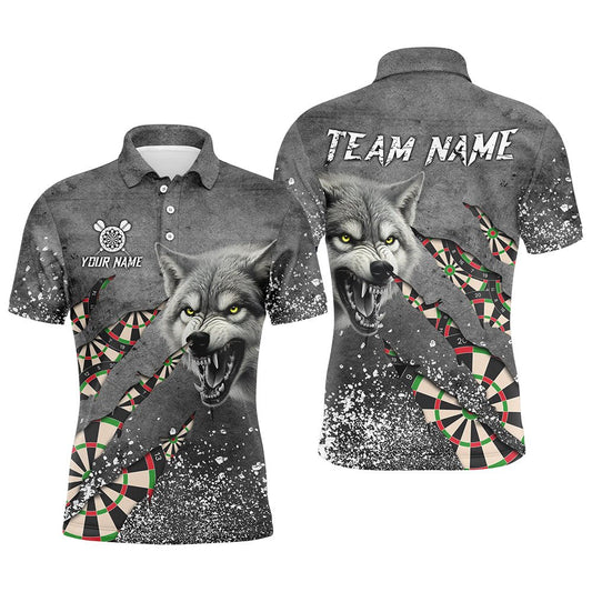 Personalisierte Graue Grunge Wolf Dart Poloshirts für Darts League Team T3317 - Outfitsuche