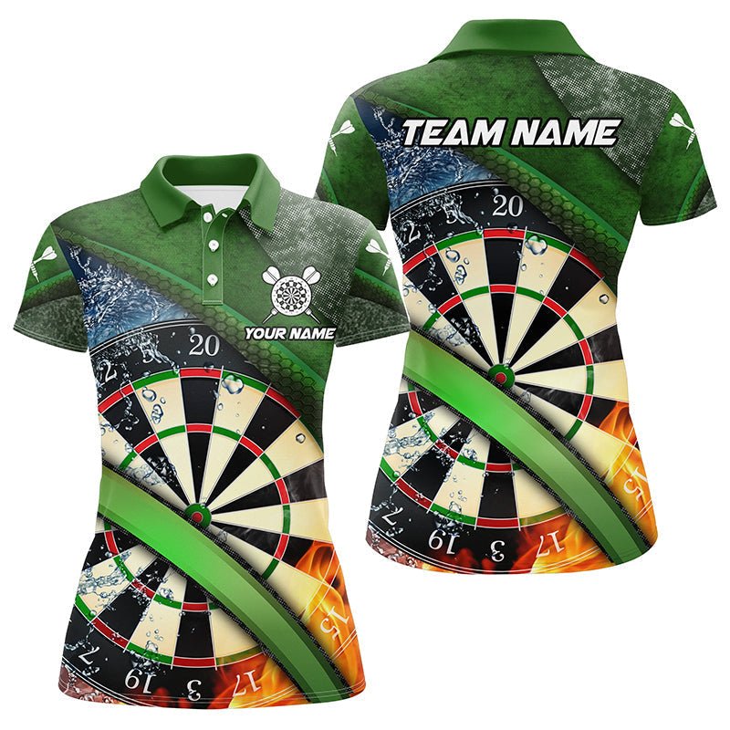 Personalisierte Grüne 3D Dartscheibe Feuer und Wasser Damen Darts Polo Shirts - Maßgeschneiderte Darts Team Trikots T1247 - Outfitsuche