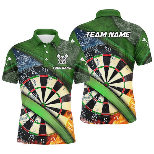 Personalisierte Grüne 3D Dartscheibe Feuer und Wasser Herren Darts Polo Shirts - Individuelle Darts Team Trikots T1247 - Outfitsuche