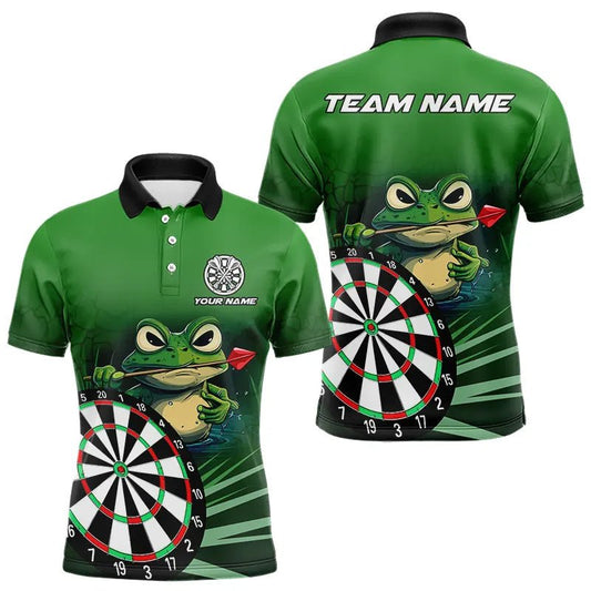 Personalisierte Grüne Lustige Frosch Darts Poloshirts - Individuelle Darts Team Trikots, Darts Geschenke T3558 - Outfitsuche