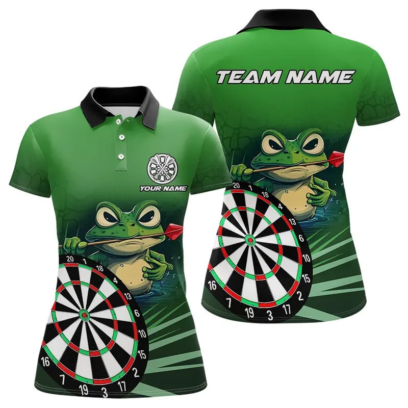 Personalisierte Grüne Lustige Frosch Darts Poloshirts - Individuelle Darts Team Trikots, Darts Geschenke T3558 - Outfitsuche