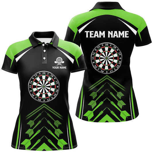 Personalisierte Grüne Schwarze Damen Darts Polo Shirt | Maßgeschneidertes Darts Shirt für Frauen | Dart Trikots | L1465 - Outfitsuche