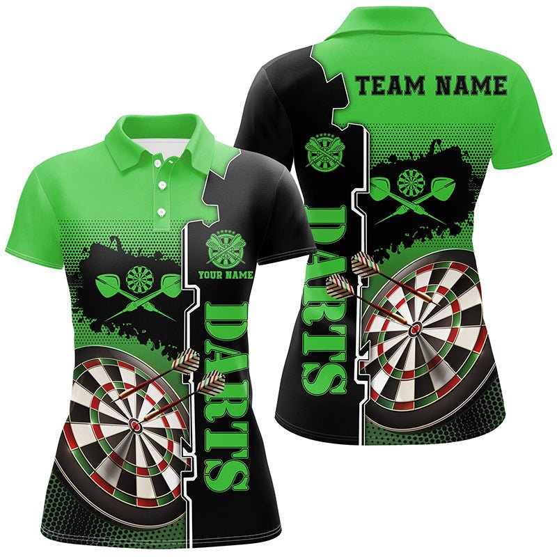 Personalisierte Grüne Schwarze Damen Darts Polo Shirt | Maßgeschneidertes Darts Shirt für Frauen | Darts Trikot L1448 - Outfitsuche