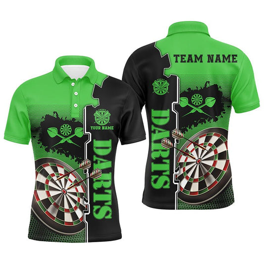 Personalisierte Grüne Schwarze Herren Darts Polo Shirt | Maßgeschneidertes Darts Shirt für Männer | Darts Trikot L1448 - Outfitsuche