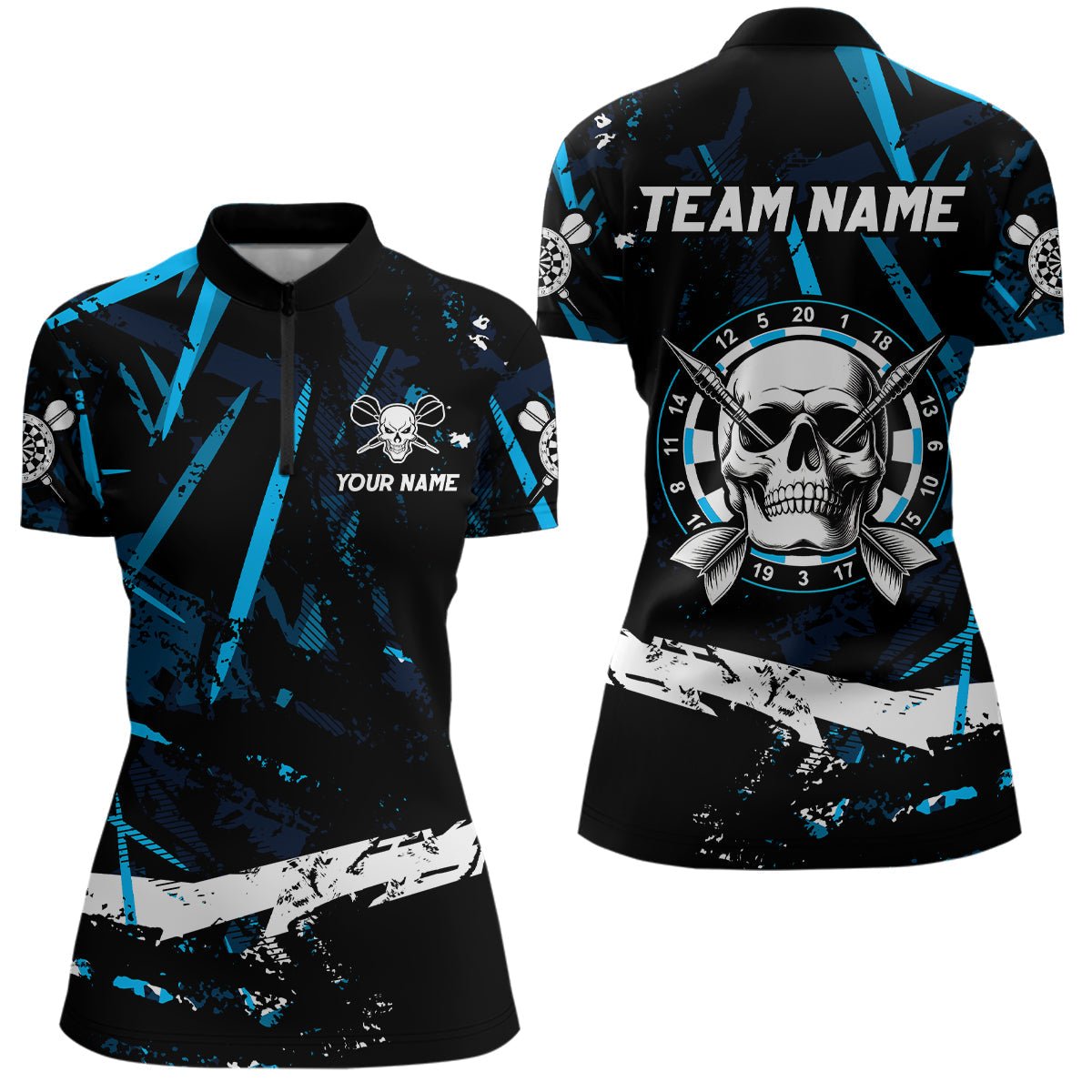 Personalisierte Grunge Schwarz Blau Abstrakt Totenkopf Dart Poloshirts für Darts - Teams T3245 - Outfitsuche