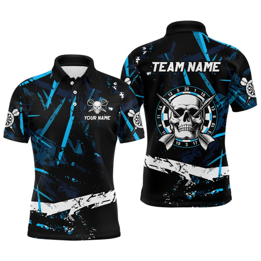 Personalisierte Grunge Schwarz Blau Abstrakt Totenkopf Dart Poloshirts für Darts - Teams T3245 - Outfitsuche