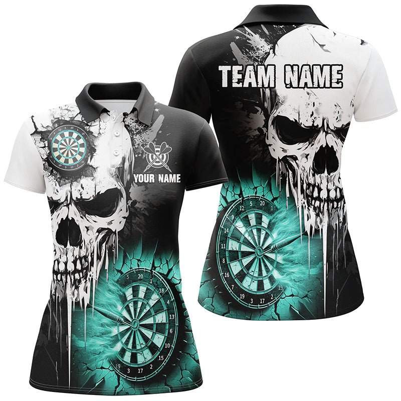 Personalisierte Grunge Skull Riss - Wand Damen Dart Shirts | Individuelle Dart - Liga Team - Trikots in Türkis T2784 - Outfitsuche