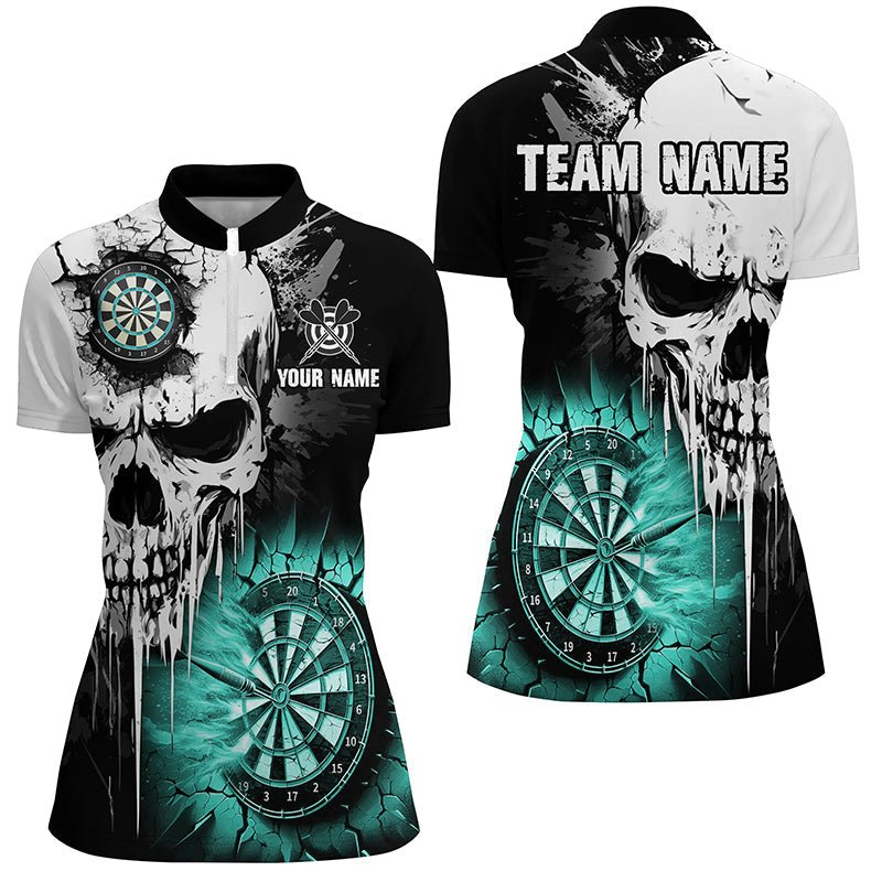 Personalisierte Grunge Skull Riss - Wand Damen Dart Shirts | Individuelle Dart - Liga Team - Trikots in Türkis T2784 - Outfitsuche